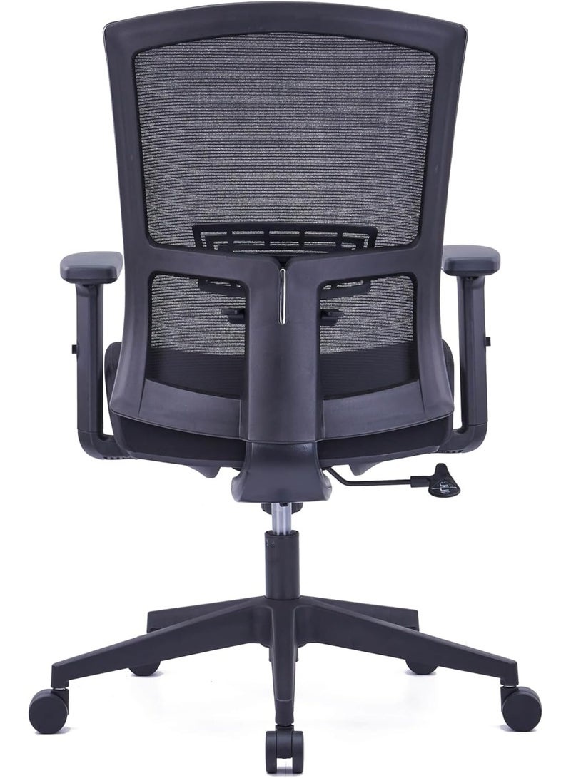Kaliber Tasklite Mid Back Office Chair -  Black Mesh Back & Upholstered Fabric Seat, Lumbar Support, Customizable Armrests, 360° Swivel - Image 5