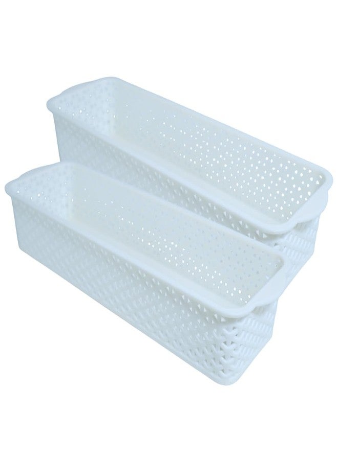 MORVI Storex Multi-Purpose Plastic Storage Basket|Durable Stackable Organizer Tokri For Home,Kitchen,Bathroom & Office| Drawer Tray,Cutlery,Cosmetics,Stationery|Set Of 2|White - Image 1