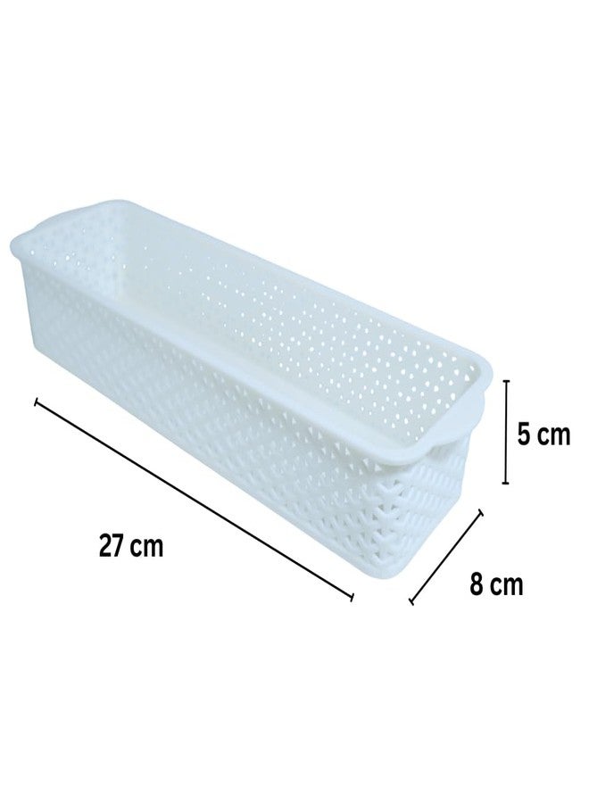 MORVI Storex Multi-Purpose Plastic Storage Basket|Durable Stackable Organizer Tokri For Home,Kitchen,Bathroom & Office| Drawer Tray,Cutlery,Cosmetics,Stationery|Set Of 2|White - Image 2