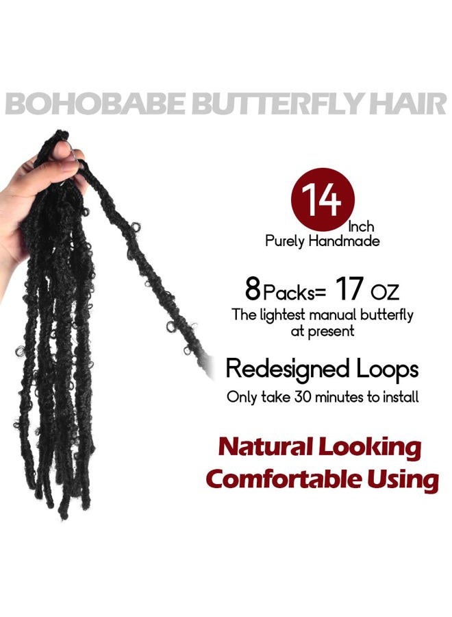 BOHOBABE 8 Packs Butterfly Locs Crochet Hair 14 Inch Light Weight Butterfly Faux Locs Crochet Hair Short Black Distressed Butterfly Locs, 1B - Image 2