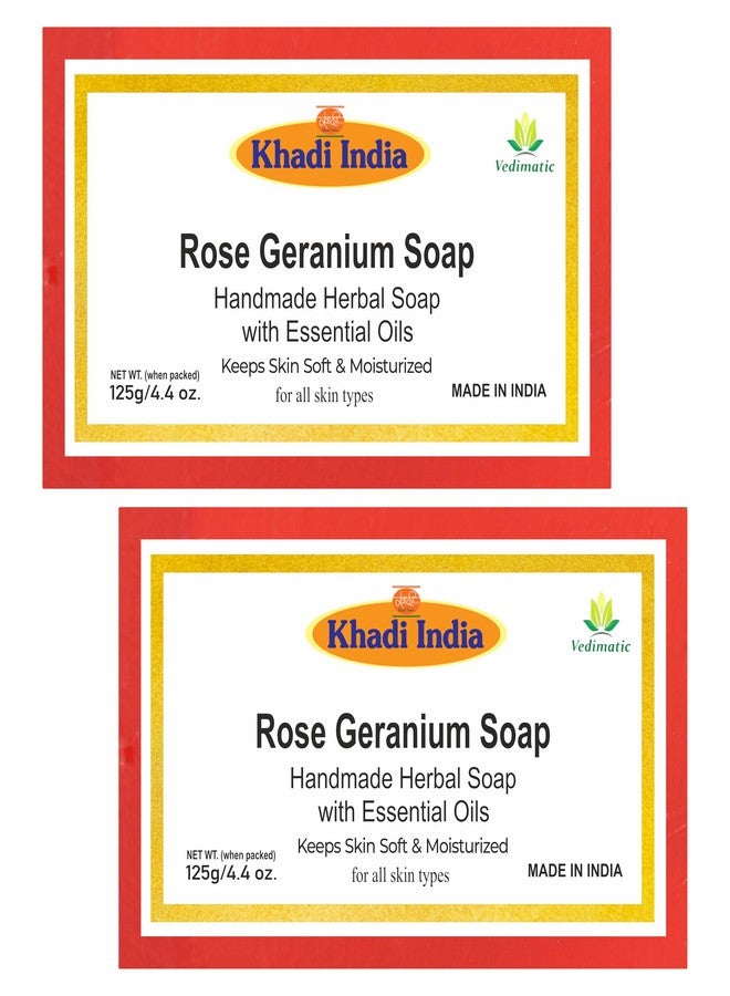 Vedimatic Khadi 100% Pure & Natural Handmade Herbal Rose & Geranium Soap - Pack of 2 (250gm) - Image 1
