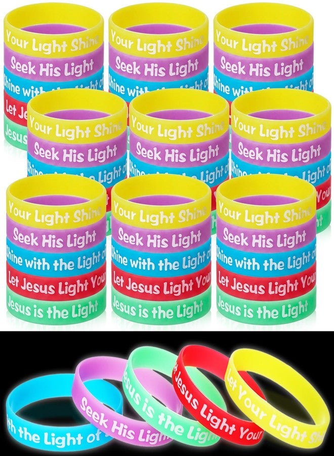 Seematn 50 Pcs Easter Religious Bracelets Bulk Christian Gift Glow in the Dark Wristbands with Bible Verse Inspirational Christian Faith Silicone Bracelets with Scripture (Mixed Text,Colorful) - Image 1