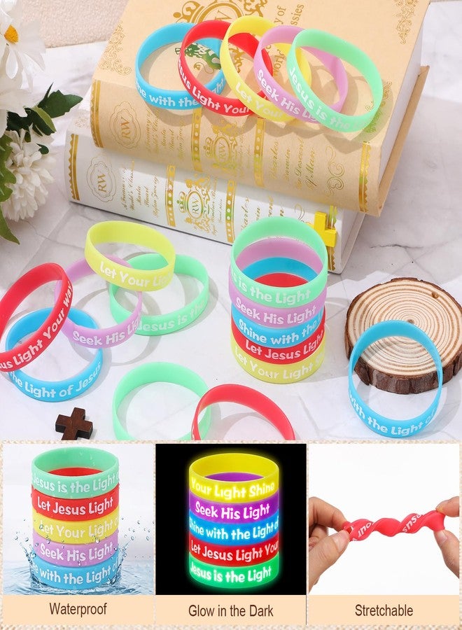 Seematn 50 Pcs Easter Religious Bracelets Bulk Christian Gift Glow in the Dark Wristbands with Bible Verse Inspirational Christian Faith Silicone Bracelets with Scripture (Mixed Text,Colorful) - Image 3