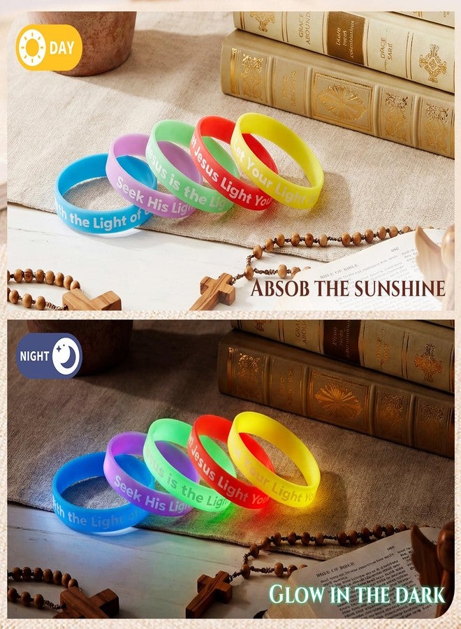 Seematn 50 Pcs Easter Religious Bracelets Bulk Christian Gift Glow in the Dark Wristbands with Bible Verse Inspirational Christian Faith Silicone Bracelets with Scripture (Mixed Text,Colorful) - Image 4