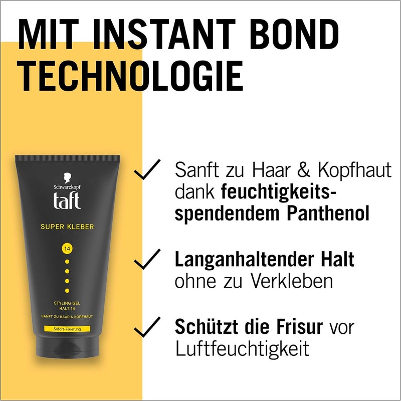 taft Schwarzkopf Gel Super Glue (150 ml), Hair Gel with Instant Adhesion for an Adhesive-Like Hold, Gentle on Hair and Scalp, Vegan, Hair Styling Gel - Image 4