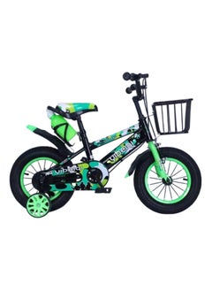 Star Kids 12 Inch Kids Bike with Training Wheels, Basket and Water Bottle, for Boys and Girls - Green 