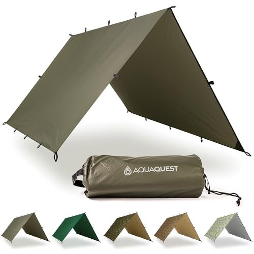 AquaQuest Defender Tarp HeavyDuty Waterproof 20000 mm SeamTaped Rain Fly for Camping Bushcraft Survival 107 Olive Drab - Image 1