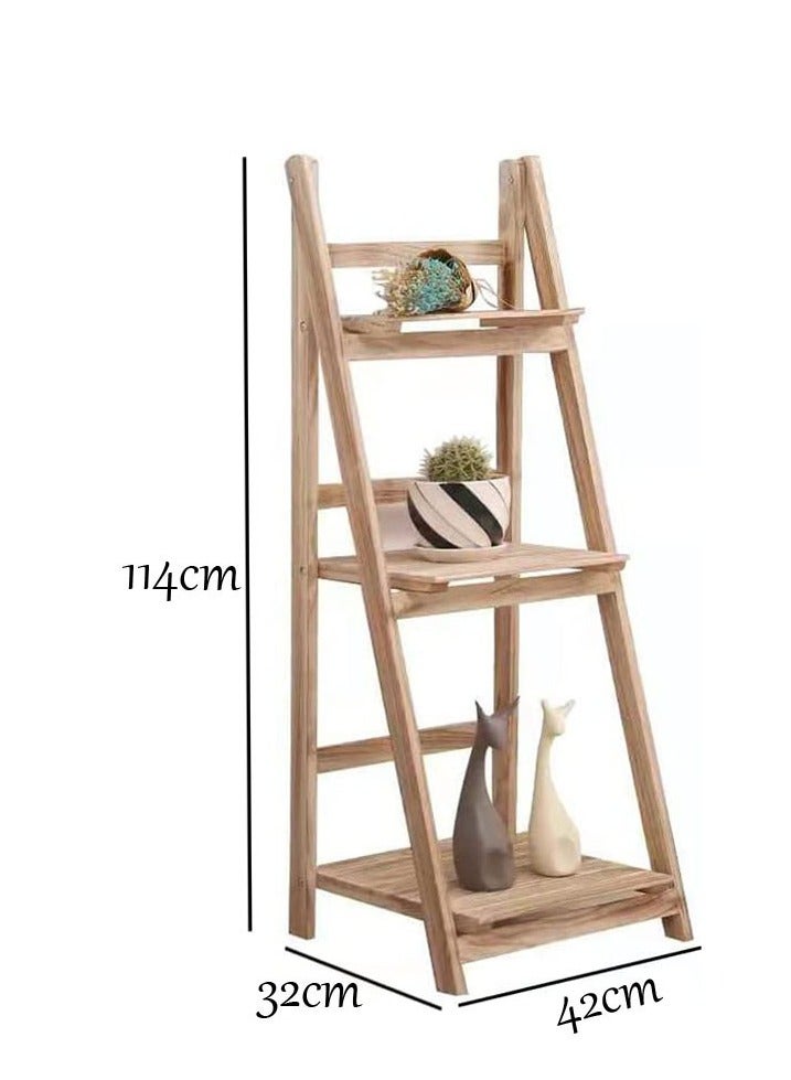 Generic FFD Foldable Plant Stand Storage Rack Brown, Natural Solid Wood, Flower Display Shelf Pot Storage Rack for Indoor Outdoor Home Garden Balcony  - Image 2
