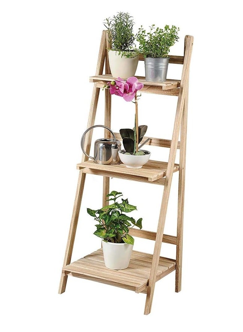 Generic FFD Foldable Plant Stand Storage Rack Brown, Natural Solid Wood, Flower Display Shelf Pot Storage Rack for Indoor Outdoor Home Garden Balcony  - Image 3