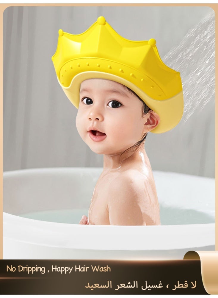 Baby Shower Caps Shield, Adjustable Silicone Shower Caps for Kids Waterproof Shampoo Hat for Children Toddler Visor Hat for Eye and Ear Protection Cute Crown Shape Makes Bath More Fun,Safe Material Without BPA - Image 1