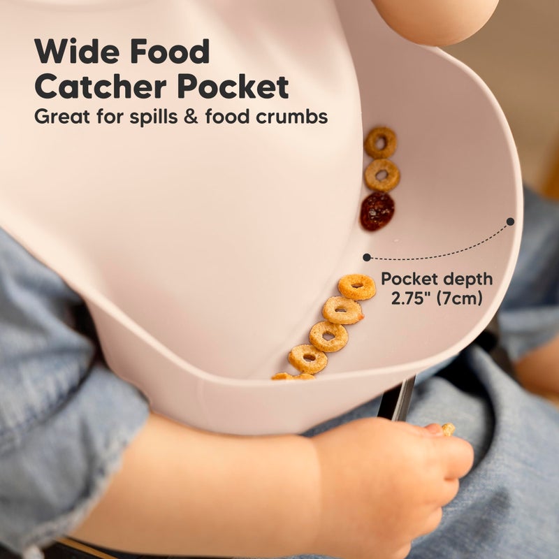 KeaBabies 2-Pack Silicone Baby Bibs for Eating - Sturdy Food-Grade Silicone Bibs for Babies Girl, Boy, Large Food Catcher, Clean & Put On Easily, Waterproof Toddler Feeding Essentials (Macaron) - Image 4