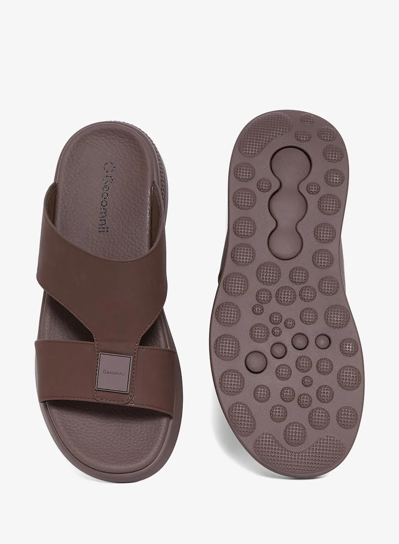 Geoomnii Brown Comfort Arabic Sandals for Men – Classic Slip-On Open Toe Sandals with Cushioned Footbed for Daily Wear for Men | Best Price UAE