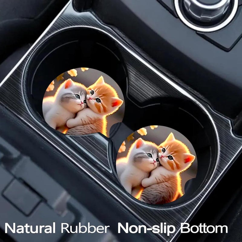 Ldntly Car Coasters for Cup Holders,2 Pack Two Cat Car Coasters,2.75" Universal Size Anti Slip Rubber Mat,Automotive Cup Holder Decal Decor Accessories,Gifts for Cat Lovers for Women,Men,Mom - Image 2