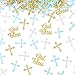 Marspark 300 Pcs Baptism Confetti Glitter Cross God Bless Table Confetti Cross Decorations for Baptism First Communion Baby Shower Birthday Gender Reveal Party SuppliesBlue Gold White - Image 3