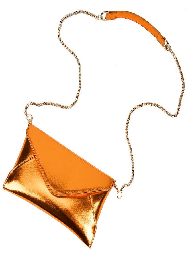 Trisapu Evening Clutch Purses for Women Envelope Clutches Crossbody Bag Metallic Purse Wedding Prom Party Night Shiny Small Shoulder Handbag Orange, Orange - Image 4