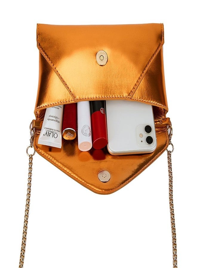 Trisapu Evening Clutch Purses for Women Envelope Clutches Crossbody Bag Metallic Purse Wedding Prom Party Night Shiny Small Shoulder Handbag Orange, Orange - Image 3