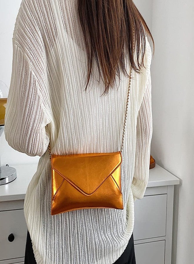 Trisapu Evening Clutch Purses for Women Envelope Clutches Crossbody Bag Metallic Purse Wedding Prom Party Night Shiny Small Shoulder Handbag Orange, Orange - Image 2