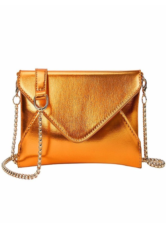 Trisapu Evening Clutch Purses for Women Envelope Clutches Crossbody Bag Metallic Purse Wedding Prom Party Night Shiny Small Shoulder Handbag Orange, Orange - Image 1