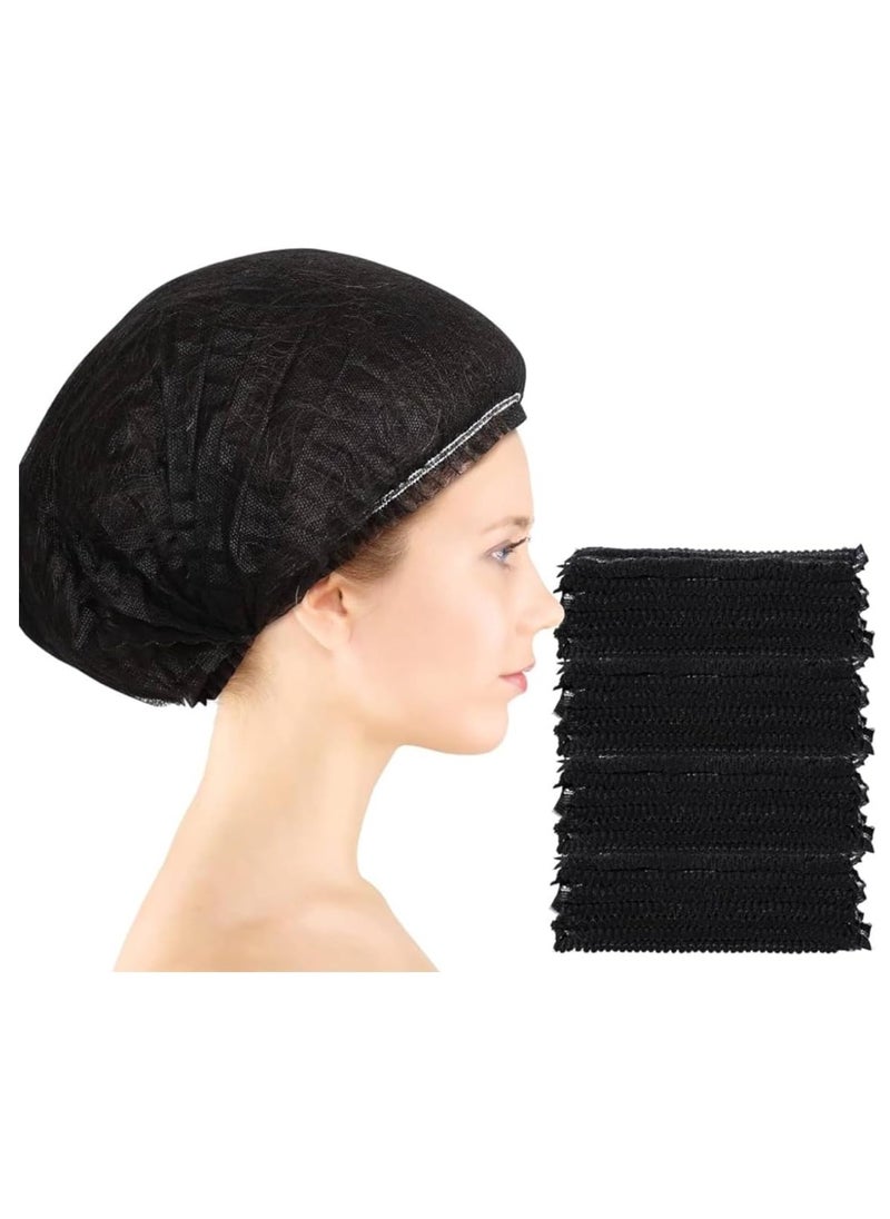 BOS 100 Pcs Disposable Hair Hat Net Cap Non-Woven Head Cover Hat For Food Catering Kitchen And Restaurants Hair Net Black 