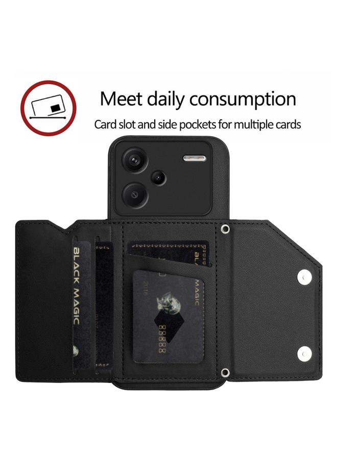 S-TOP Case For Redmi Note 13 Pro+ Skin Feel Four Card Slots Phone Case with Wrist Strap - Image 5