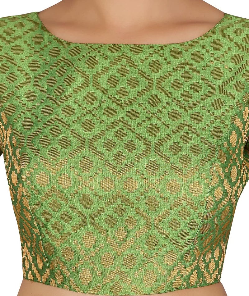 Studio Shringaar Women's Readymade Brocade Elbow Length Sleeves Saree Blouse (Green, 48) - Image 3