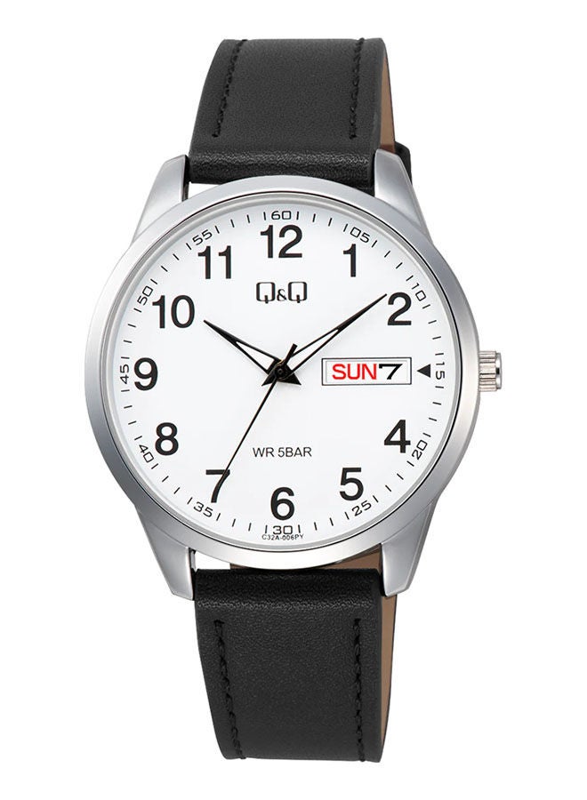 كيو آند كيو ساعة يد من الجلد بعقارب C32A-006PY - Image 1