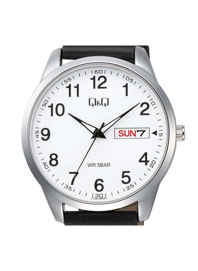 كيو آند كيو ساعة يد من الجلد بعقارب C32A-006PY - Image 2