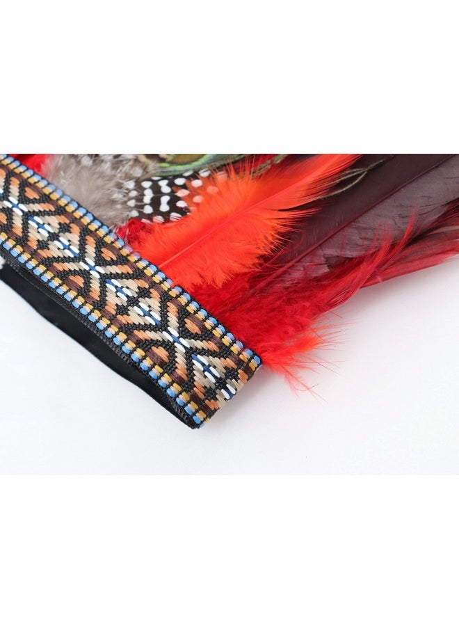 DAZCOS - Peacock Feather Headband Crown Carnival Headpiece Fascinator Headdress 1920S Gatsby Cosplay Headwear (Red 1) - Image 1