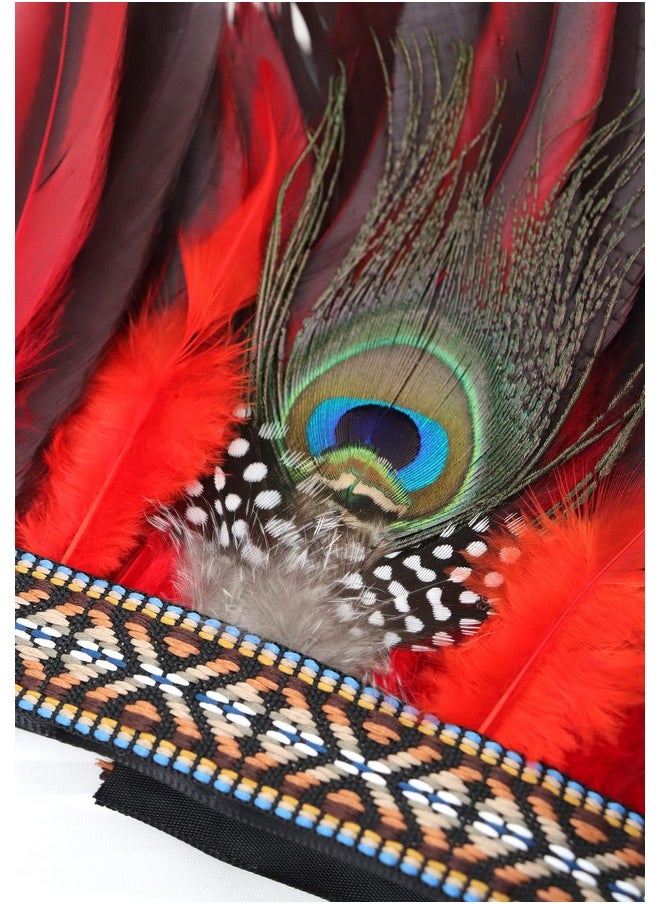 DAZCOS - Peacock Feather Headband Crown Carnival Headpiece Fascinator Headdress 1920S Gatsby Cosplay Headwear (Red 1) - Image 1