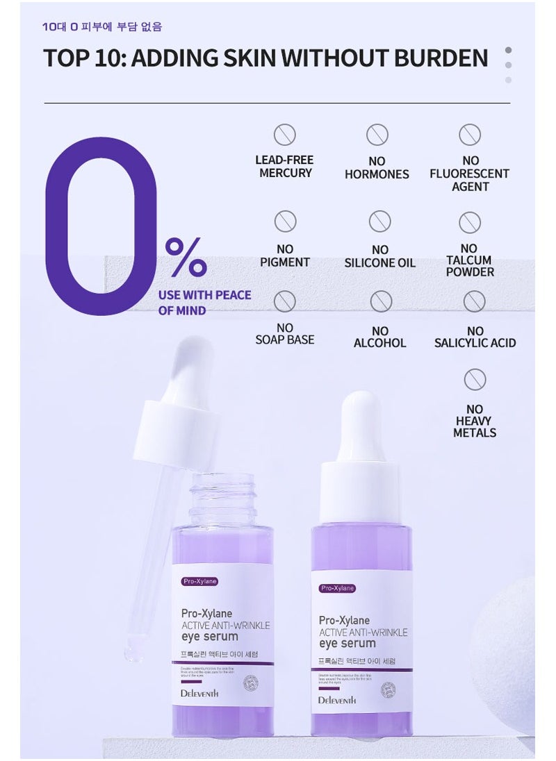 DELEVENTH - DEleventh Korean Brand Pro-Xylane Active Anti-Wrinkle Eye Serum 30ml / Anti-Aging, Reduces Puffiness, Dark Circles, & Firms Skin, Hydrating, Brightening, and Revitalizing Formula for Youthful Eyes - Image 1