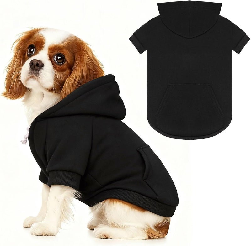 Waoduld Dog Sweaters,Dog Hoodie,Cozy Fleece Interior Sweatshirt with Hood & Pocket,Leash Hole,Pet Clothes Sweater for Small,Medium,and Large Dogs,BlackM - Image 1