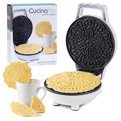 CucinaPro Mini Electric Pizzelle Maker- Makes 1 Personal Tiny Sized 4" Traditional Italian Waffle in Minutes- Nonstick Iron Press w Recipe Book- Dessert Cookie Treat or Housewarming Baking Machine, Gift for Her - Image 1