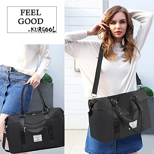 KURGOOL Gym Bag with Wet Pocket Waterproof Sports Duffel Travel Tote Bags for Weekend Getaway Lightweight Trendy Weekender Overnight Bags for Women Black - Image 3