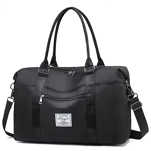 KURGOOL Gym Bag with Wet Pocket Waterproof Sports Duffel Travel Tote Bags for Weekend Getaway Lightweight Trendy Weekender Overnight Bags for Women Black - Image 1
