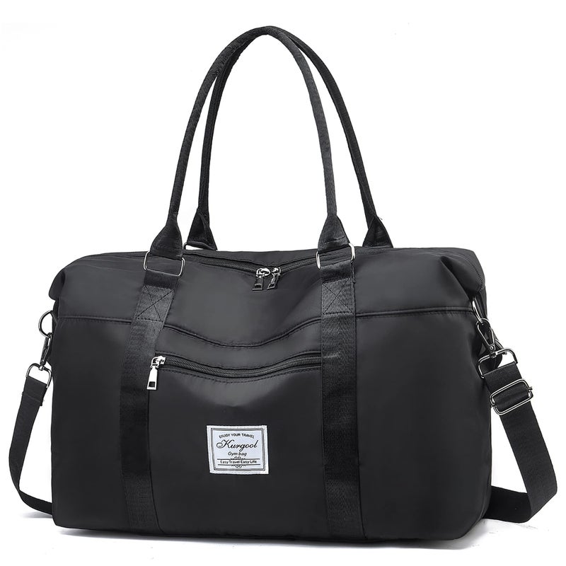 KURGOOL Gym Bag with Wet Pocket Waterproof Sports Duffel Travel Tote Bags for Weekend Getaway Lightweight Trendy Weekender Overnight Bags for Women Black - Image 2