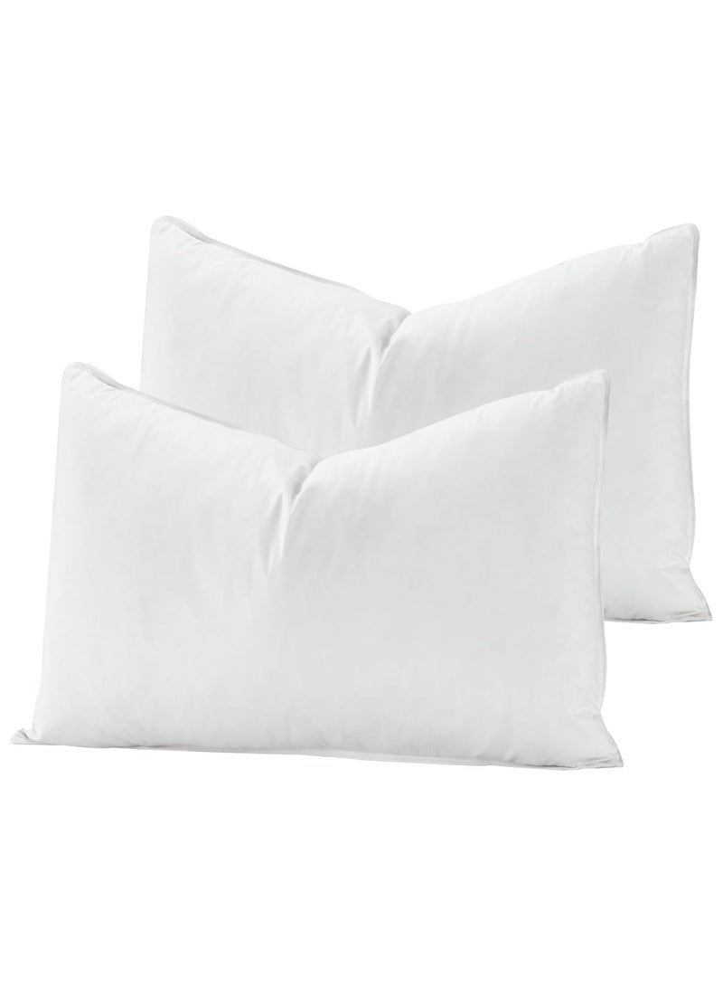 بيورداون قطعتان من وسائد الريش البيضاء عالية الجودة، غطاء قطني مضاد لعث الغبار، مسامي ولا يسبب الحساسية (50 × 70 سم)