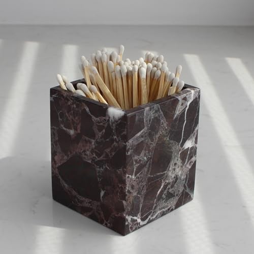 Natust Natural Rosso Levanto Marble Square Storage Container for Toothbrush/Makeup Brush/Pens, Countertop Organizer Bathroom - Image 5