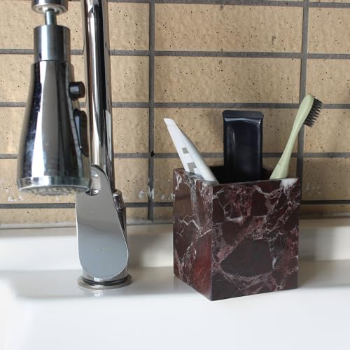 Natust Natural Rosso Levanto Marble Square Storage Container for Toothbrush/Makeup Brush/Pens, Countertop Organizer Bathroom - Image 3