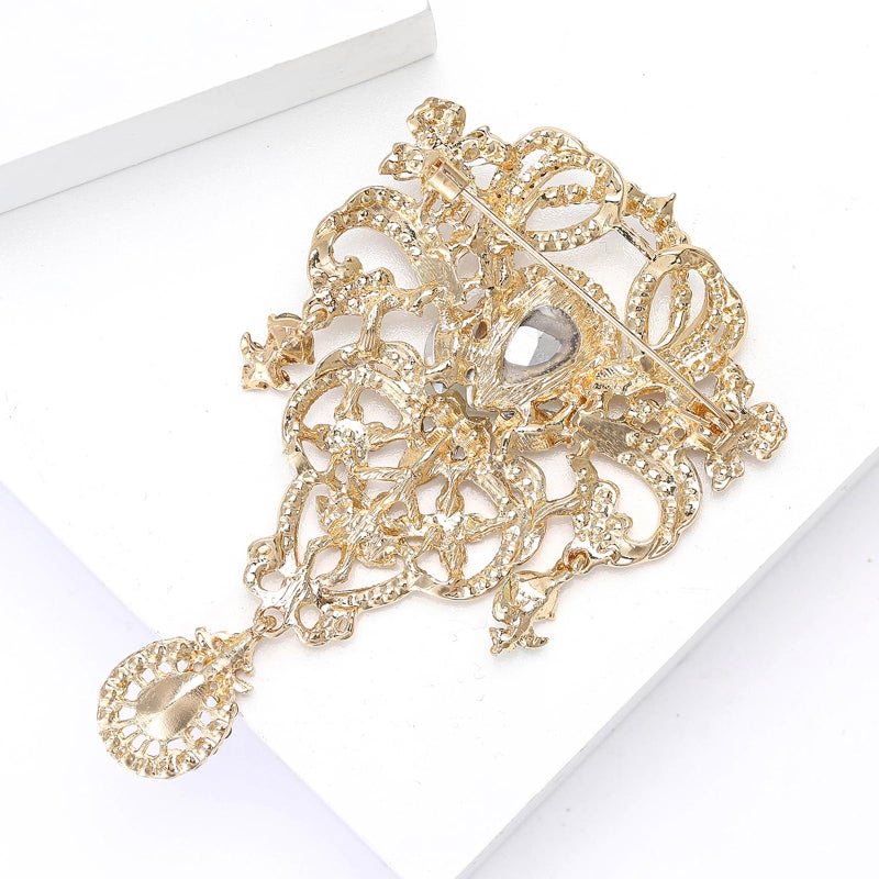 YOQUCOL Retro Green Austrian Crystal Big Brooch Pin for Women Large Flower Shape Brooches Lapel Pins for Sweater,Coat Dress Accessories - Image 5