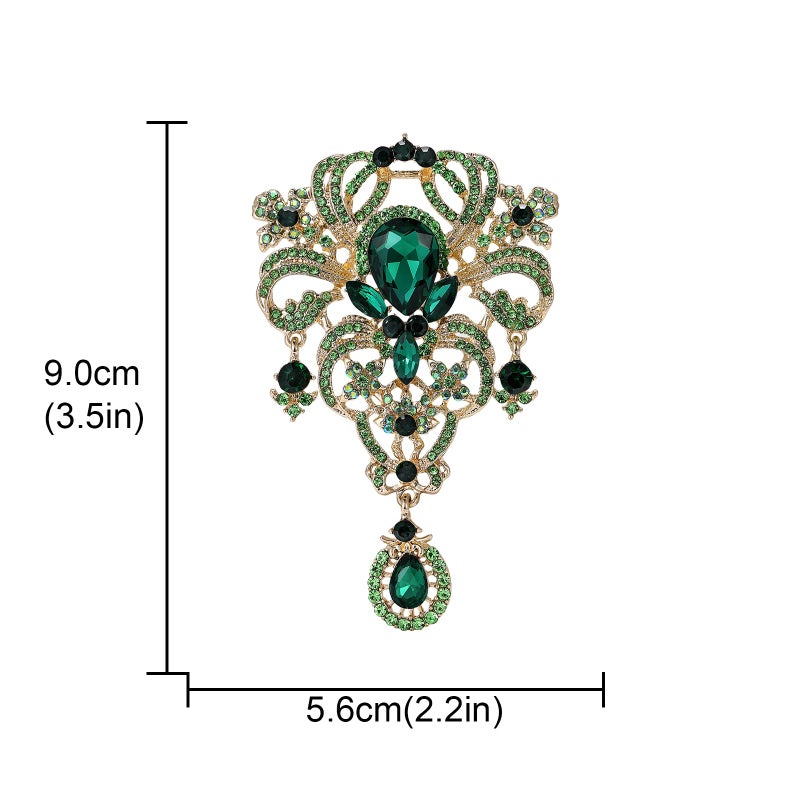 YOQUCOL Retro Green Austrian Crystal Big Brooch Pin for Women Large Flower Shape Brooches Lapel Pins for Sweater,Coat Dress Accessories - Image 2