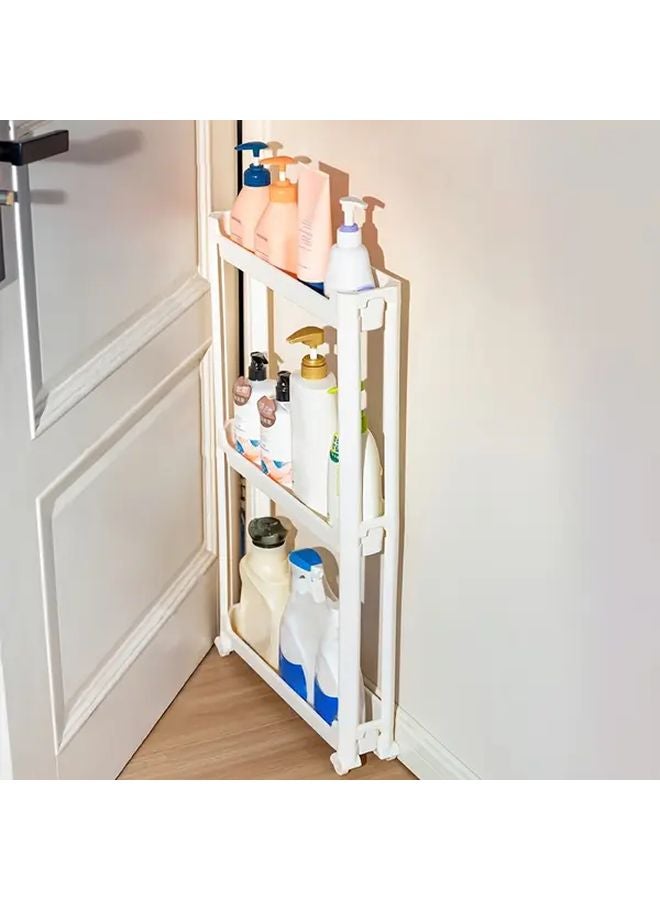 White 3 Tier Rolling Storage Cart With Wheels Space Saving Organizer For Bathroom - Image 3