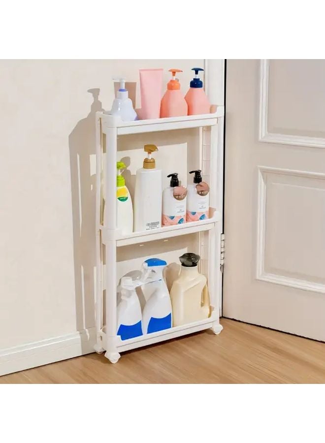 White 3 Tier Rolling Storage Cart With Wheels Space Saving Organizer For Bathroom - Image 1