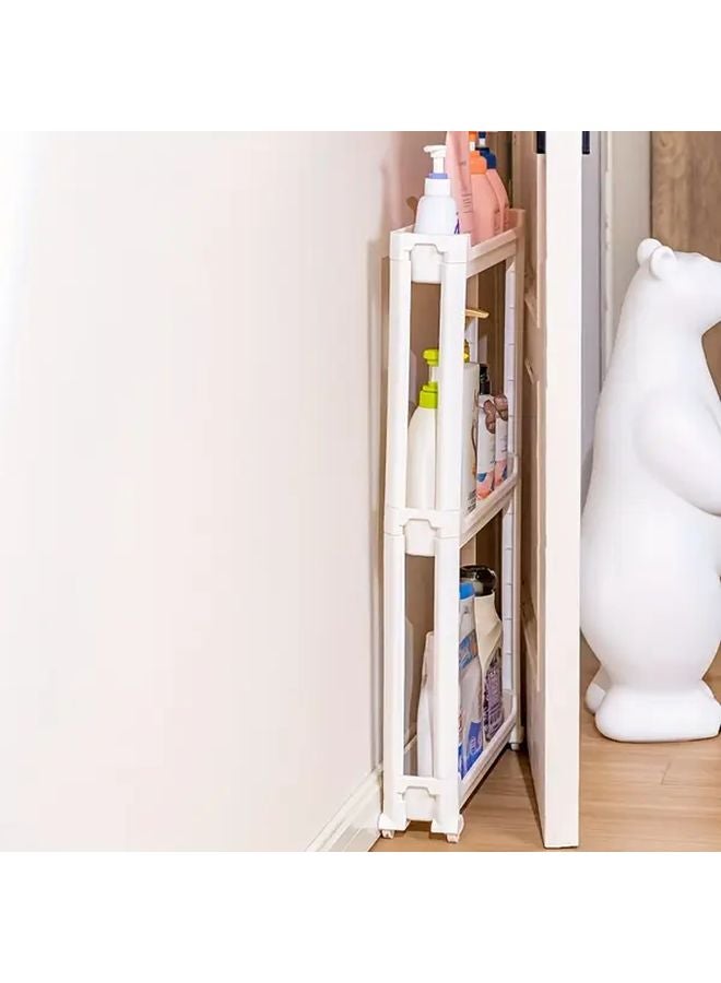 White 3 Tier Rolling Storage Cart With Wheels Space Saving Organizer For Bathroom - Image 5