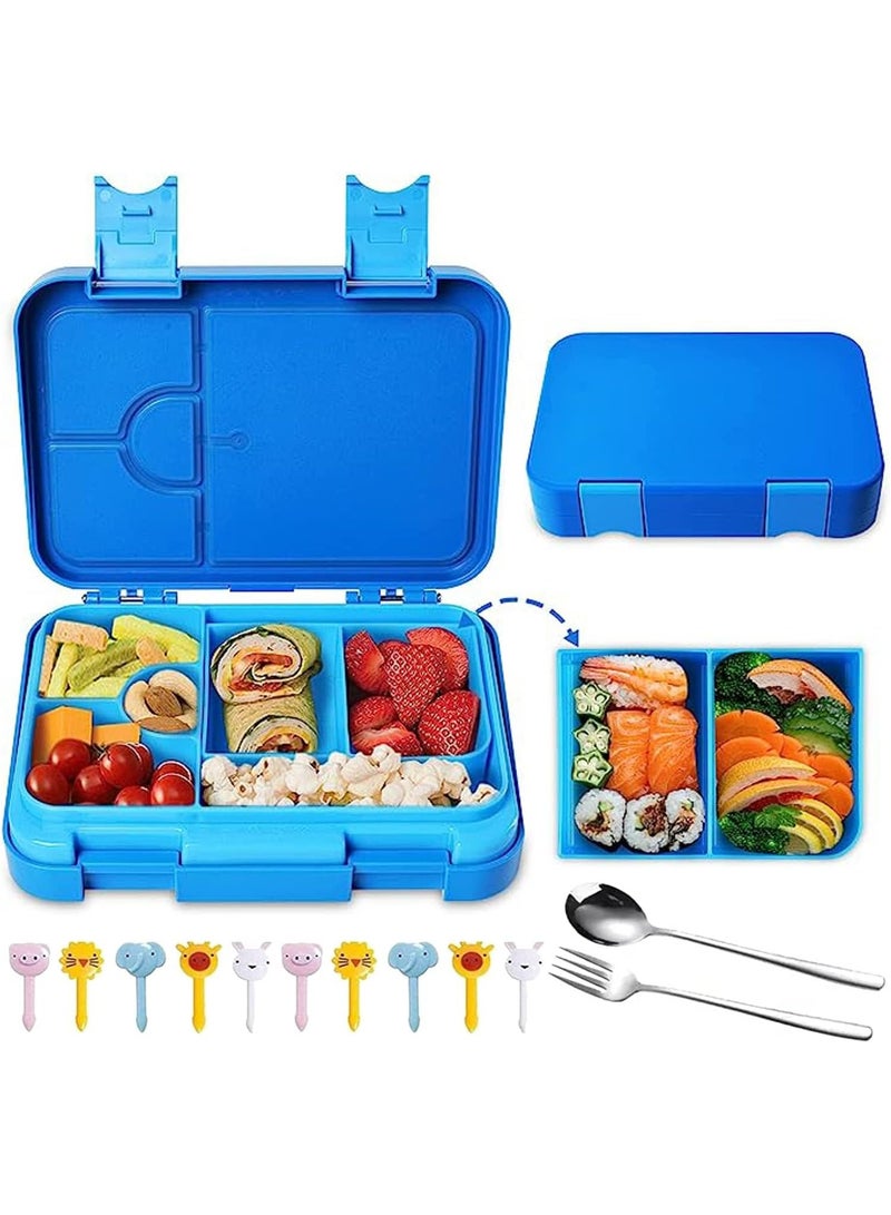 TOMSHOO صناديق بنتو للأطفال والرضع للمدرسة، صندوق غداء بنتو سعة 710 مل مع 6 أقسام - أحجام مثالية للوجبات للأطفال من 3 إلى 7 سنوات، وجبات محددة الكمية للمراهقين والبالغين، خالية من BPA، آمنة في غسالة الصحون - زرقاء - Image 1