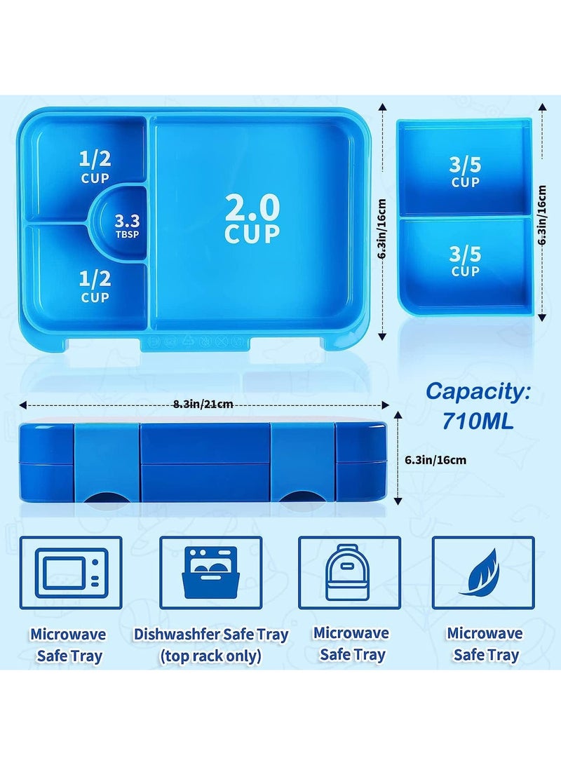 TOMSHOO صناديق بنتو للأطفال والرضع للمدرسة، صندوق غداء بنتو سعة 710 مل مع 6 أقسام - أحجام مثالية للوجبات للأطفال من 3 إلى 7 سنوات، وجبات محددة الكمية للمراهقين والبالغين، خالية من BPA، آمنة في غسالة الصحون - زرقاء - Image 2