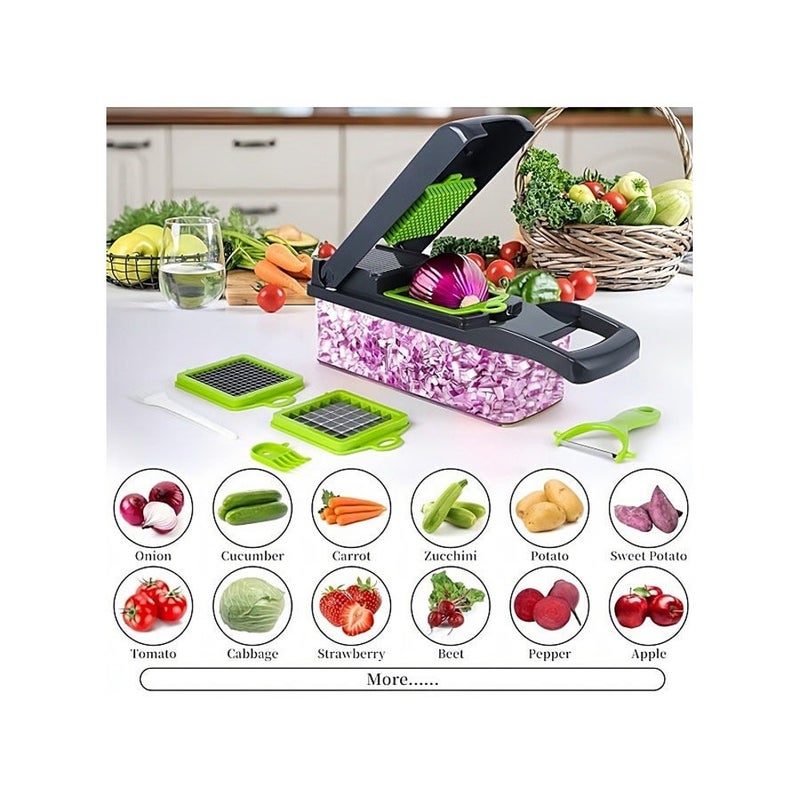​​Vegetable Cutter, Multifunctional 16-in-1 Food Cutter and Vegetable Chopper, Kitchen Vegetable Slicer Dicer Cutter, Veggie Chopper With 8 Blades, Carrot and Garlic Chopper With Container, a Must-Have Onion Chopper and Kitchen Accessories​ - Image 3