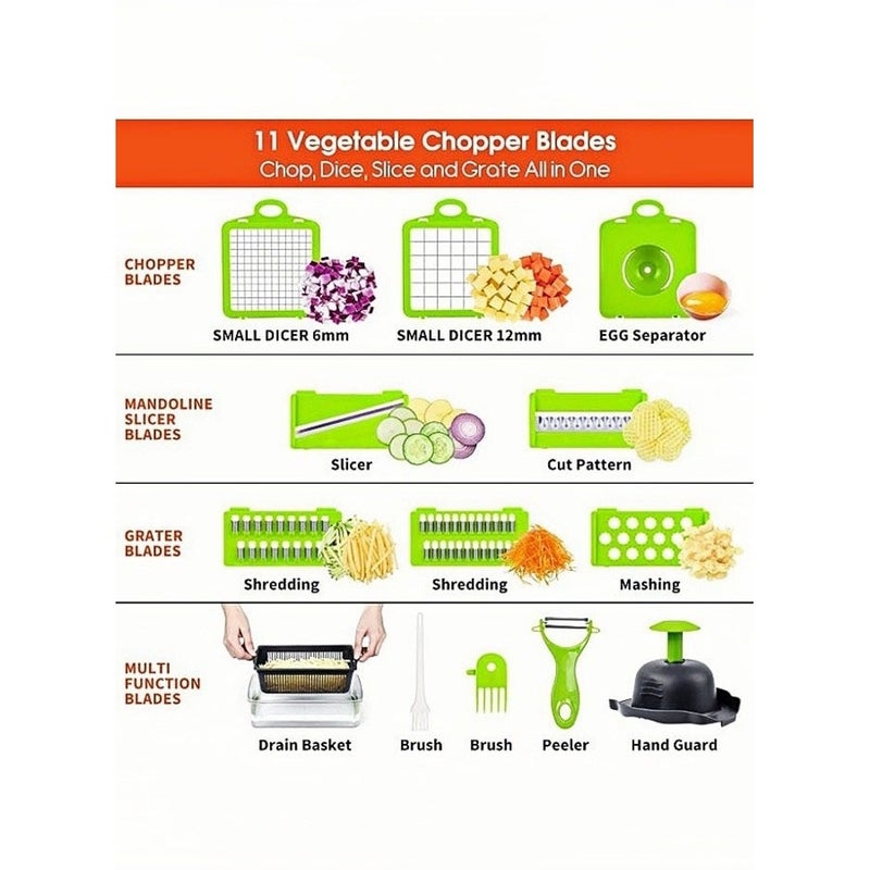 ​​Vegetable Cutter, Multifunctional 16-in-1 Food Cutter and Vegetable Chopper, Kitchen Vegetable Slicer Dicer Cutter, Veggie Chopper With 8 Blades, Carrot and Garlic Chopper With Container, a Must-Have Onion Chopper and Kitchen Accessories​ - Image 4