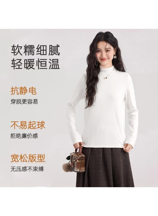 Don't speak Bieyu 7a Antibacterial Sun-resistant Velvet Half Turtleneck Base Shirt Women Winter New Far-infrared Heating Warm Top White L - Image 2