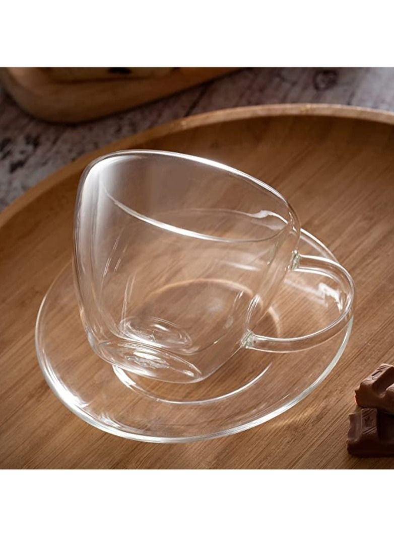 تيلاند كوب زجاجي زجاجي مزدوج الجدار من البورسليكات الشفاف مع صحن مثالي للحفلات وجميع المناسبات (0.05 لتر) - Image 2