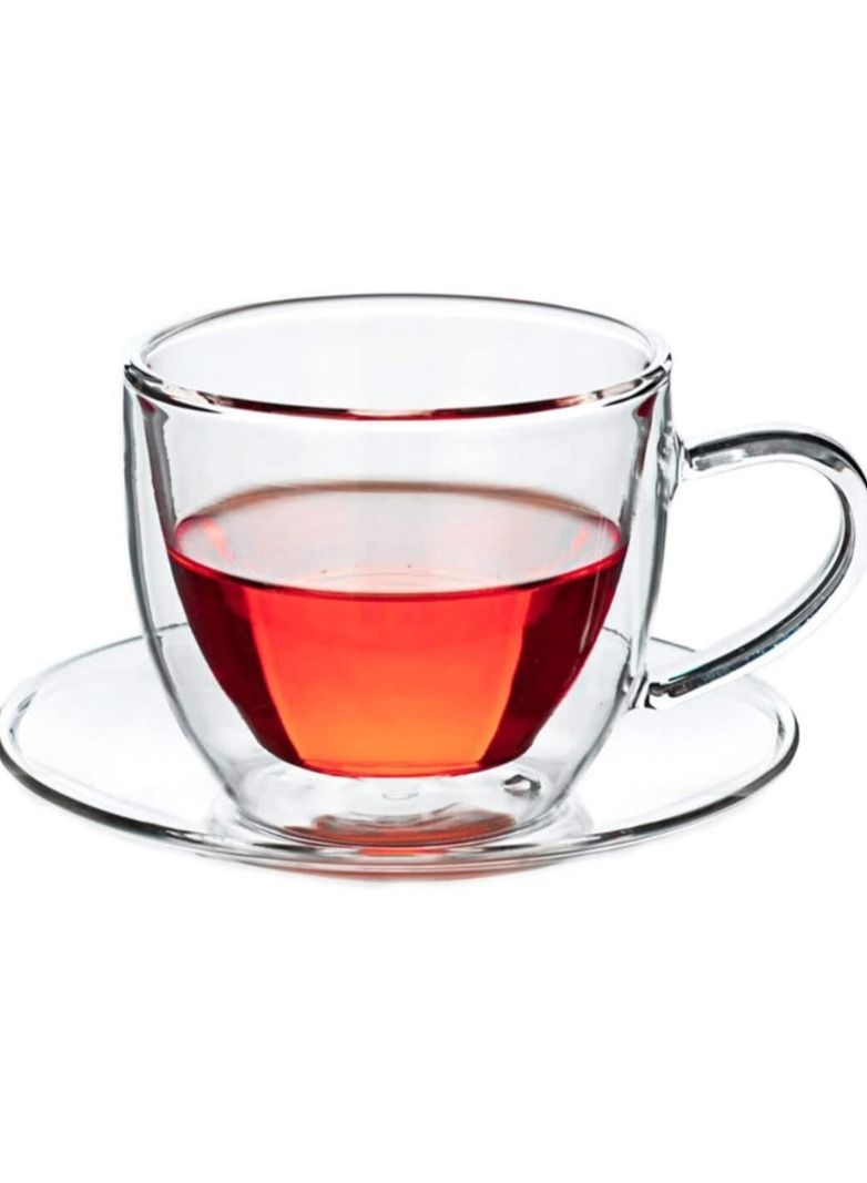 تيلاند كوب زجاجي زجاجي مزدوج الجدار من البورسليكات الشفاف مع صحن مثالي للحفلات وجميع المناسبات (0.05 لتر) - Image 1